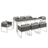 Willow 9 Piece Outdoor Patio Aluminum Dining Set in White Gray