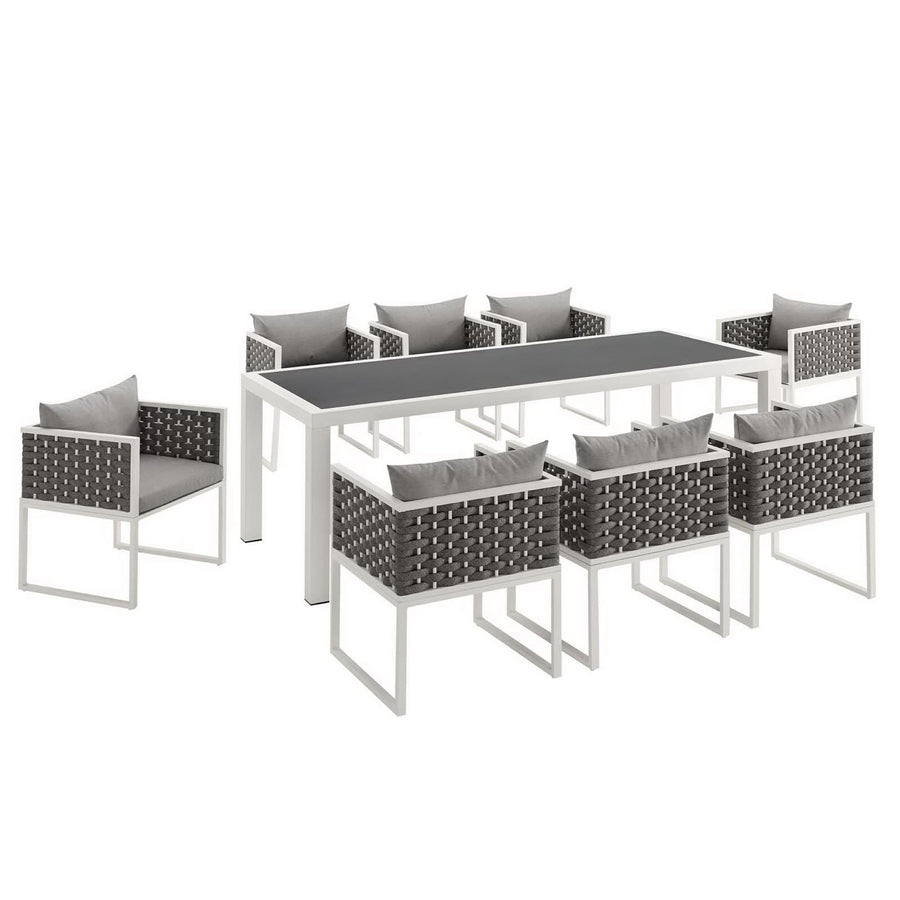 Willow 9 Piece Outdoor Patio Aluminum Dining Set in White Gray