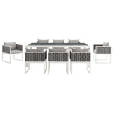Willow 9 Piece Outdoor Patio Aluminum Dining Set in White Gray
