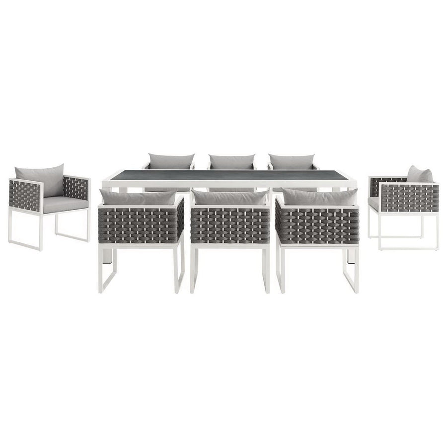 Willow 9 Piece Outdoor Patio Aluminum Dining Set in White Gray