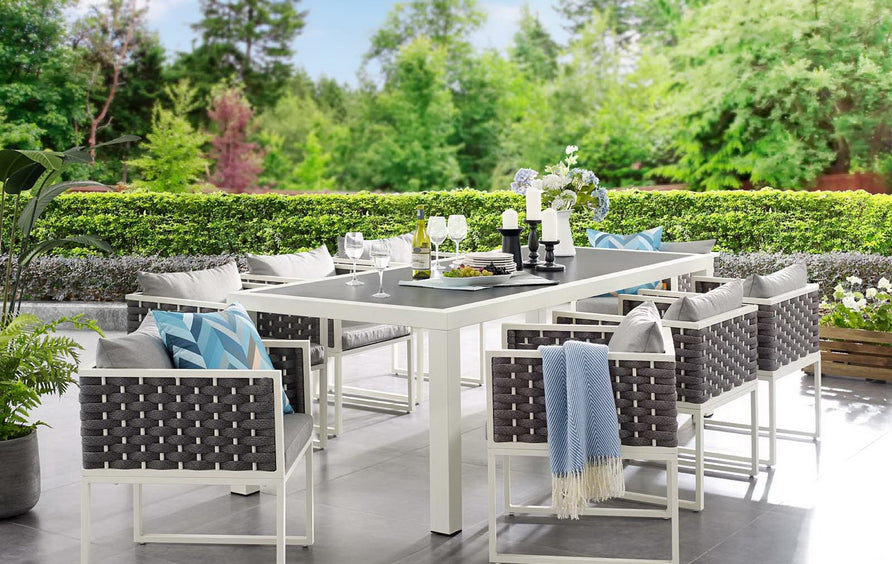 Willow 9 Piece Outdoor Patio Aluminum Dining Set in White Gray