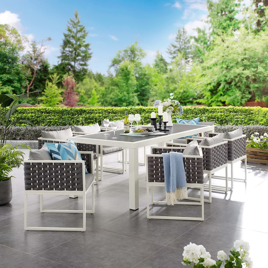 Willow 9 Piece Outdoor Patio Aluminum Dining Set in White Gray