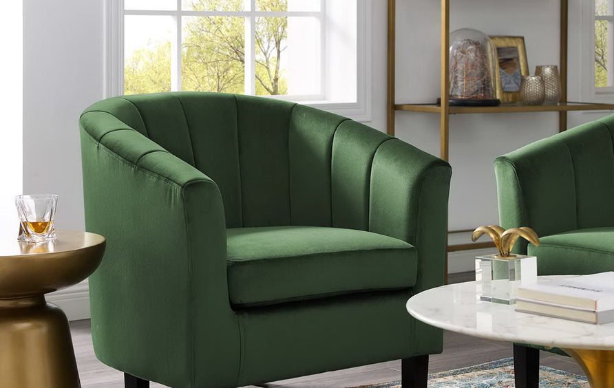 Hadley Channel Tufted Performance Velvet Armchair in Emerald