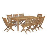 Cove 9 Piece Outdoor Patio Teak Dining Set in Natural