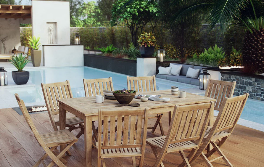 Cove 9 Piece Outdoor Patio Teak Dining Set in Natural