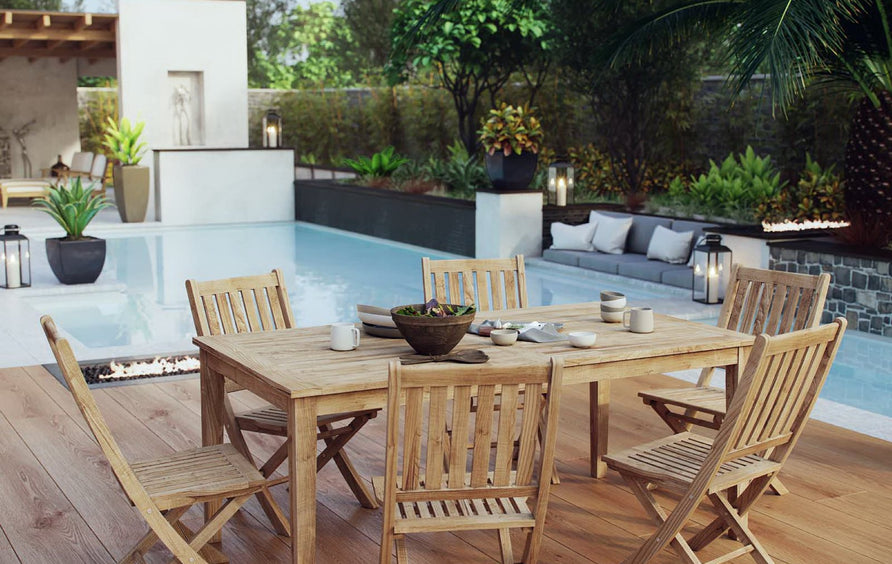 Cove 7 Piece Outdoor Patio Teak Dining Set in Natural