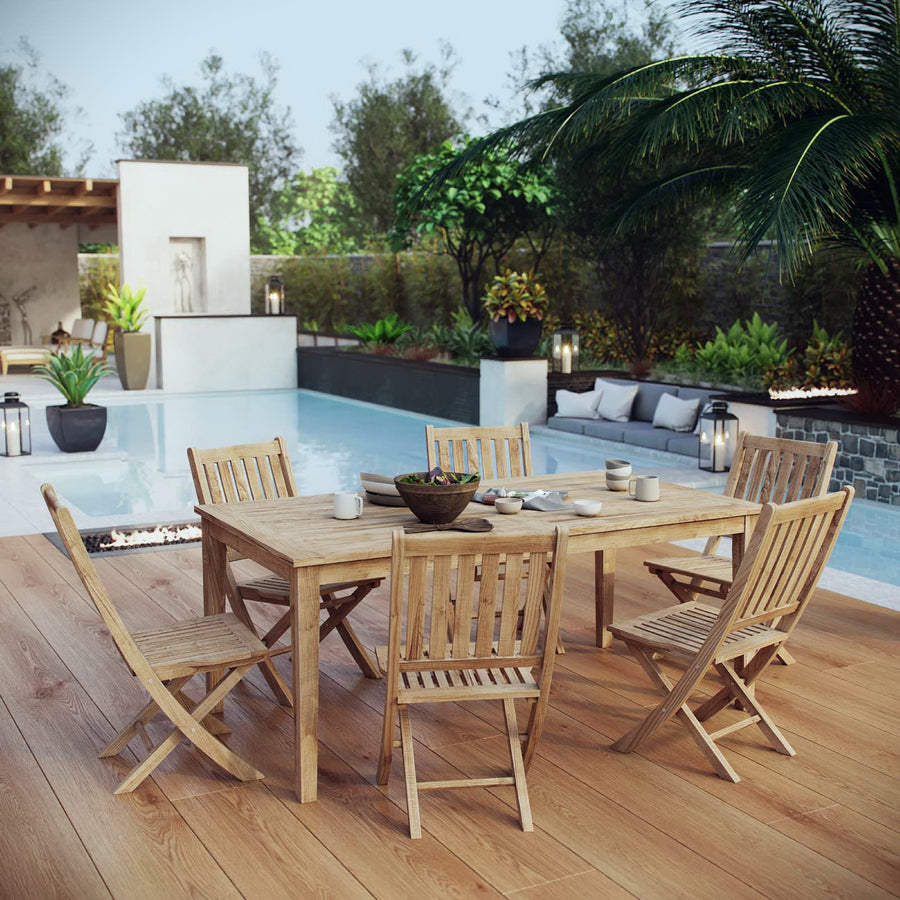 Cove 7 Piece Outdoor Patio Teak Dining Set in Natural