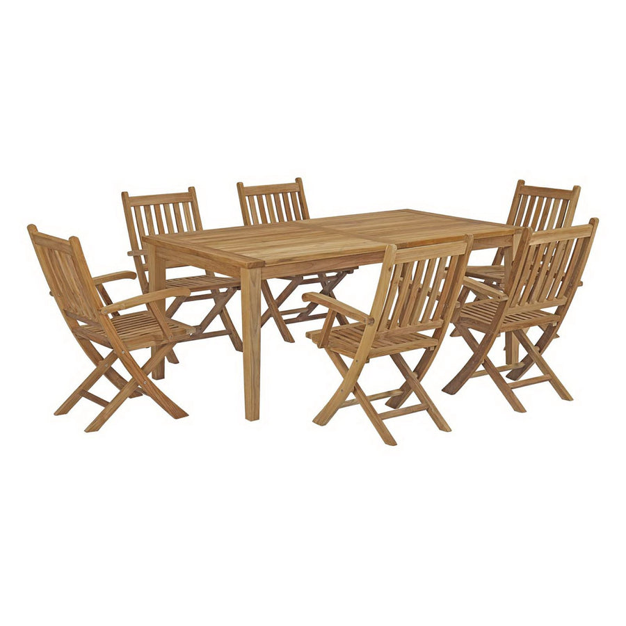 Cove 7 Piece Outdoor Patio Teak Dining Set in Natural