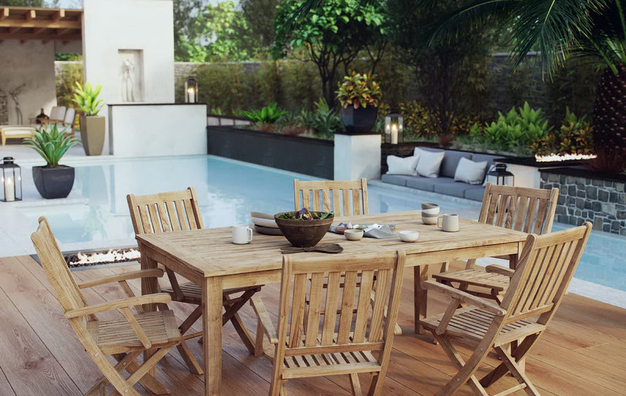 Cove 7 Piece Outdoor Patio Teak Dining Set in Natural