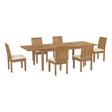 Cove 7 Piece Outdoor Patio Teak Dining Set in Natural White