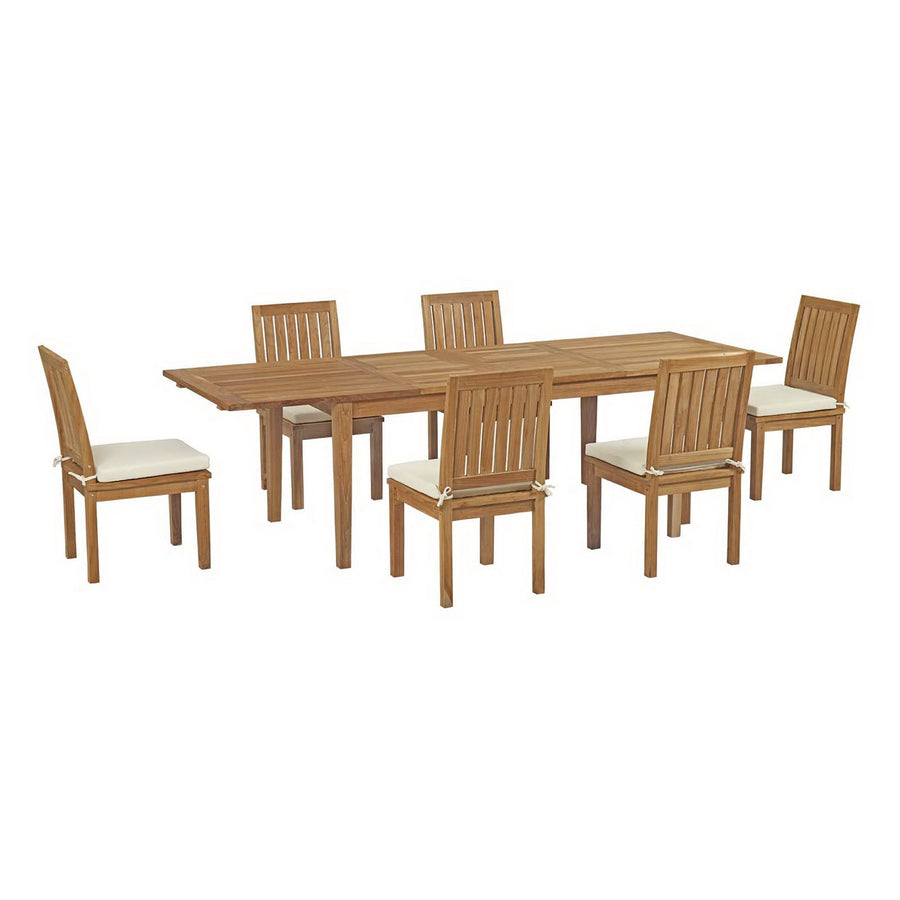Cove 7 Piece Outdoor Patio Teak Dining Set in Natural White