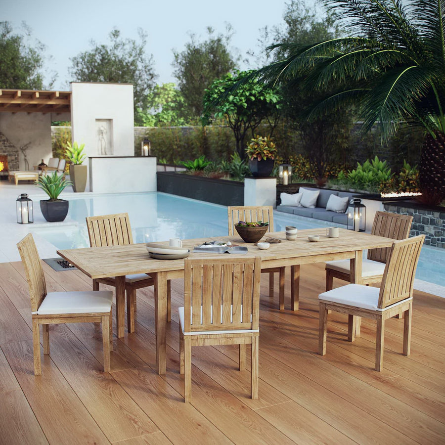 Cove 7 Piece Outdoor Patio Teak Dining Set in Natural White