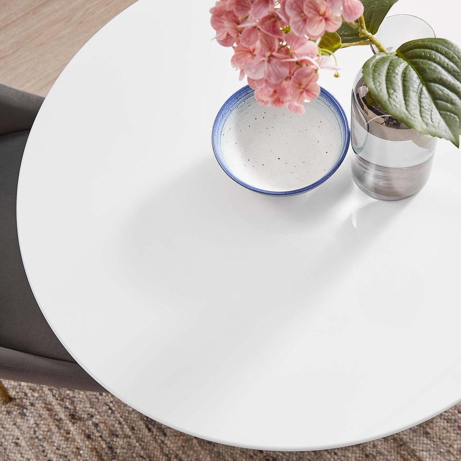 Lumen 28" Round Wood Dining Table in Gold White