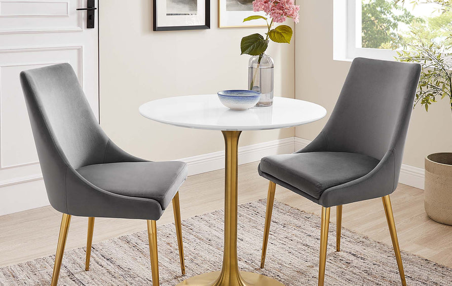 Lumen 28" Round Wood Dining Table in Gold White