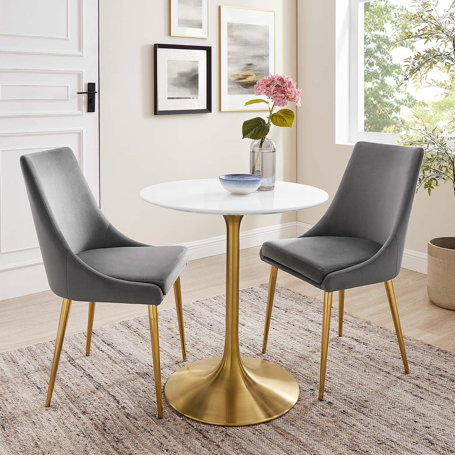 Lumen 28" Round Wood Dining Table in Gold White