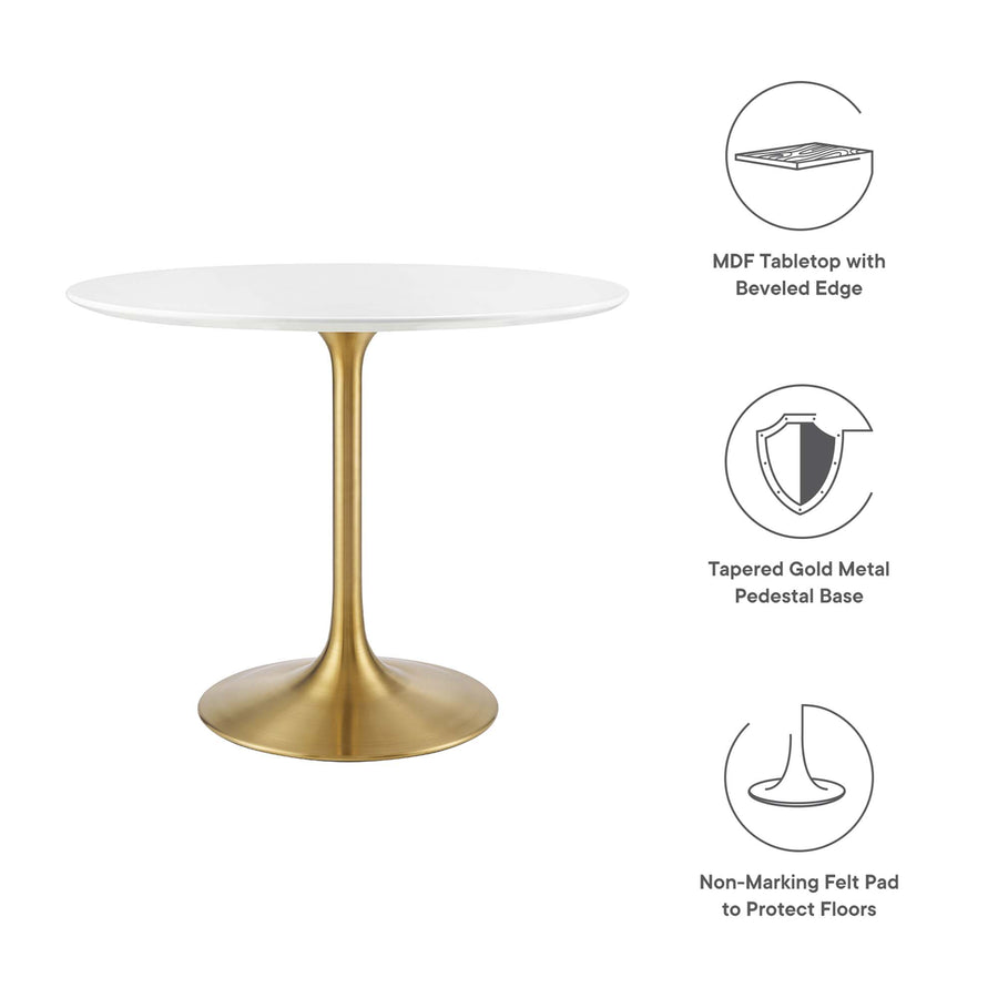 Lumen 36" Round Wood Dining Table in Gold White