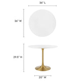 Lumen 36" Round Wood Dining Table in Gold White