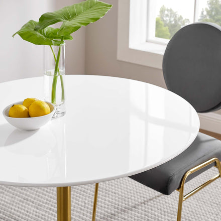 Lippa 36" Round Wood Dining Table in Gold White