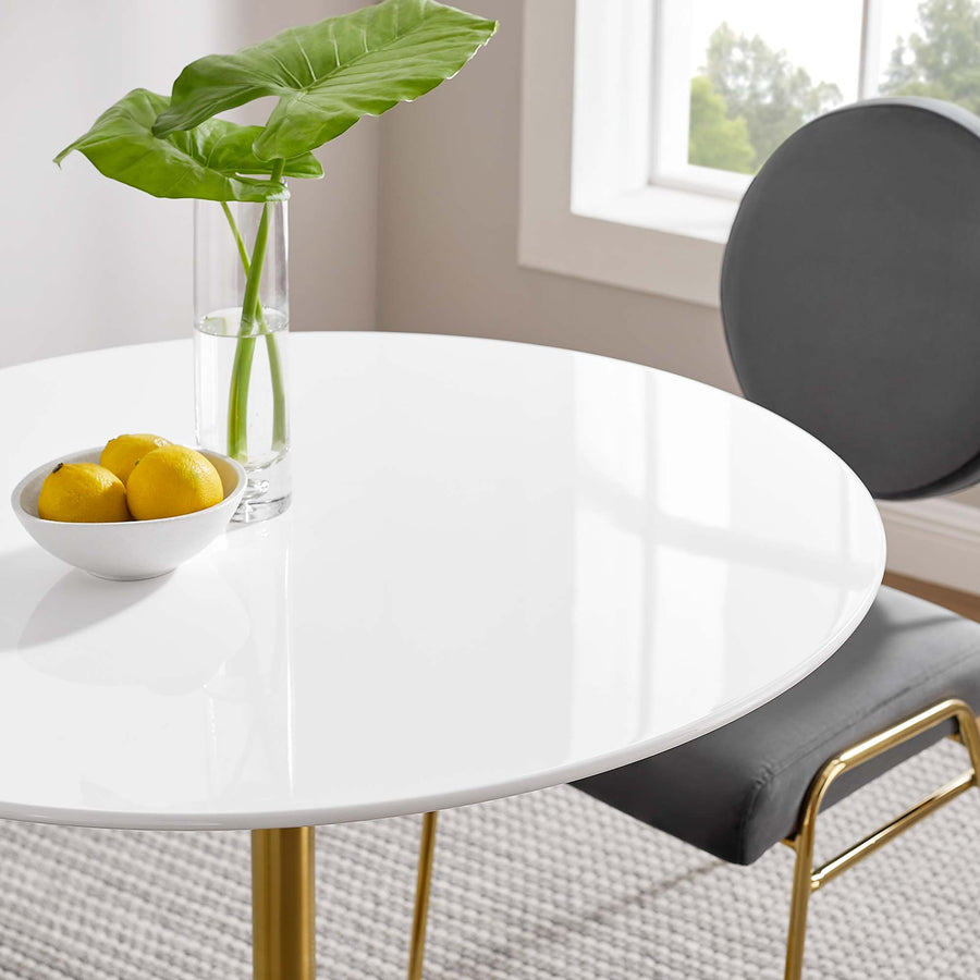 Lumen 36" Round Wood Dining Table in Gold White