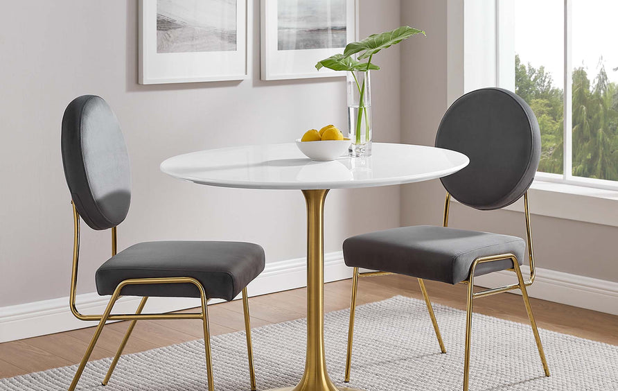 Lumen 36" Round Wood Dining Table in Gold White