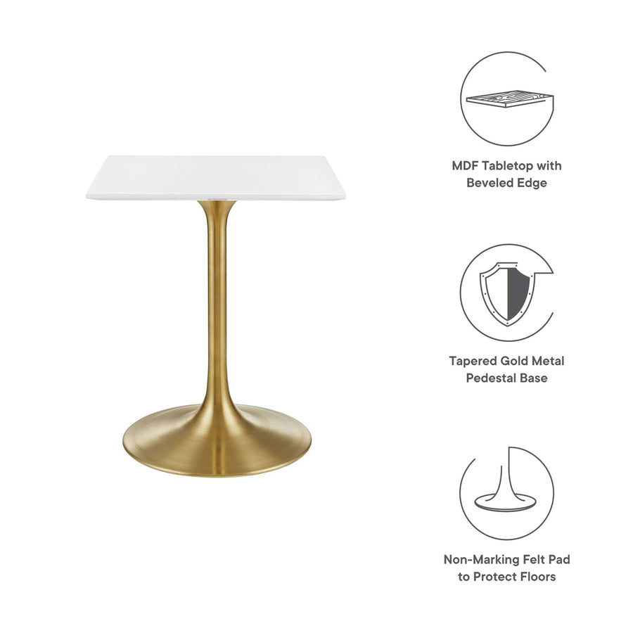 Lumen 24" Square Wood Dining Table in Gold White