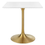 Lumen 28" Square Wood Dining Table in Gold White