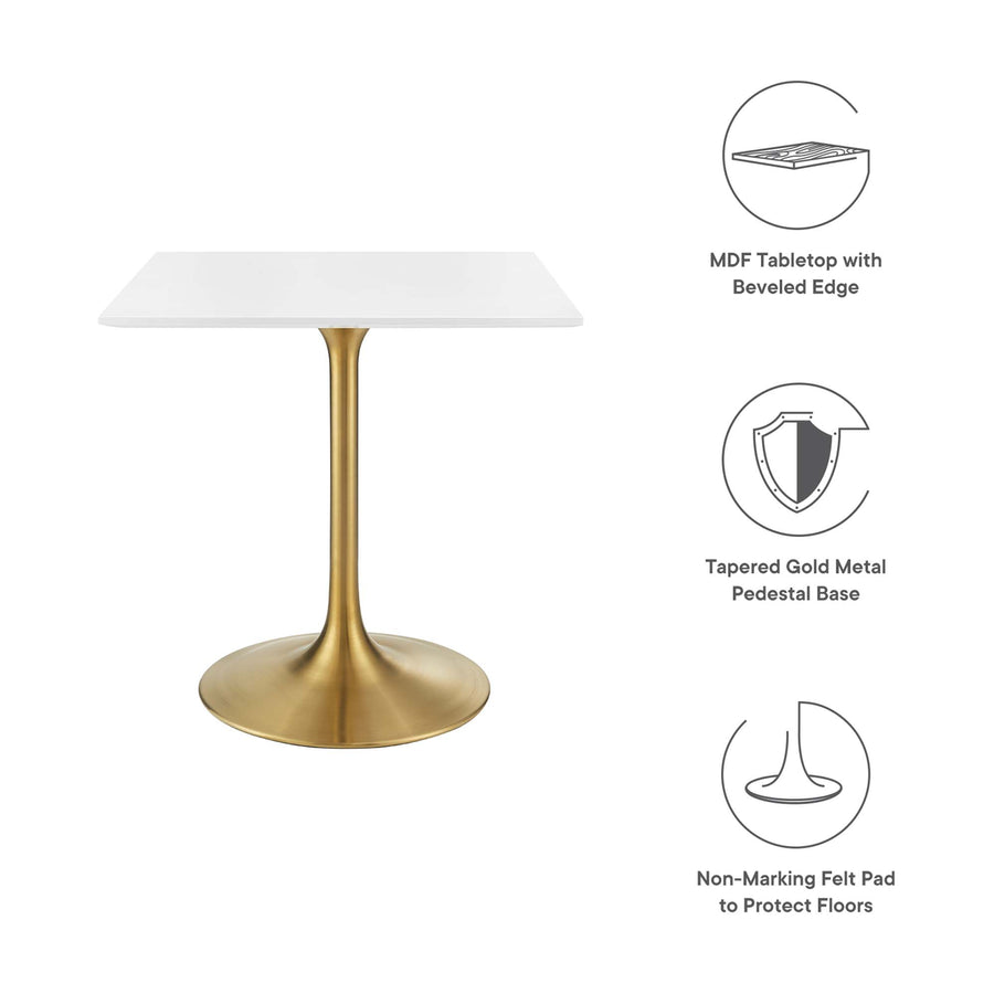 Lumen 28" Square Wood Dining Table in Gold White
