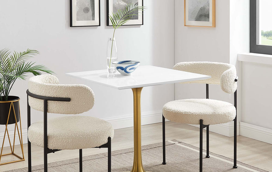 Lumen 28" Square Wood Dining Table in Gold White
