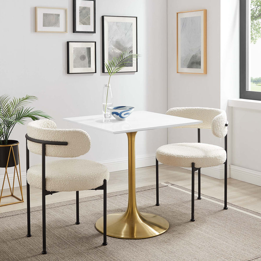 Lumen 28" Square Wood Dining Table in Gold White