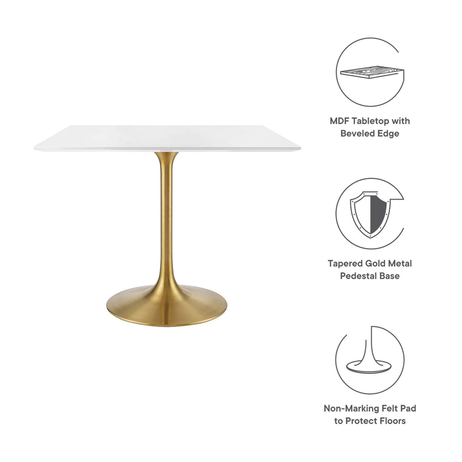 Lumen 36" Square Wood Dining Table in Gold White