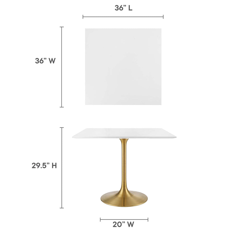 Lumen 36" Square Wood Dining Table in Gold White