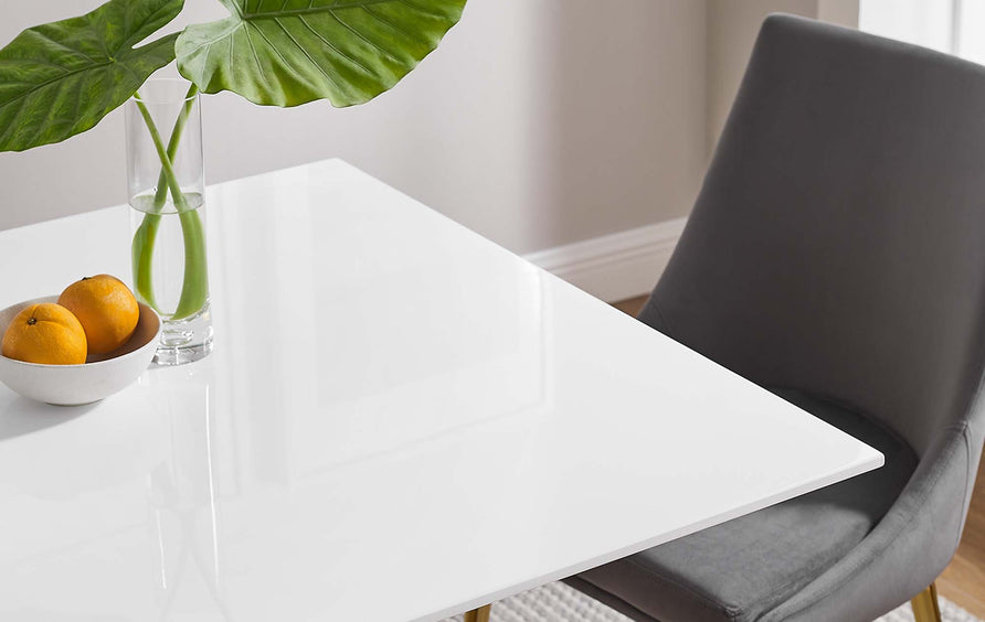 Lumen 36" Square Wood Dining Table in Gold White