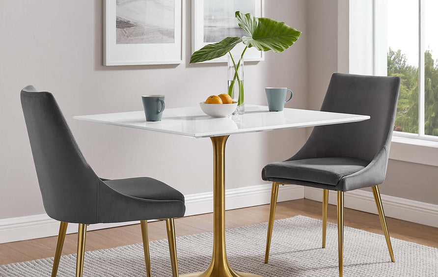 Lumen 36" Square Wood Dining Table in Gold White