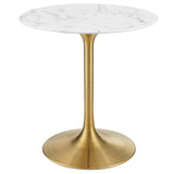 Lumen 28" Round Faux Marble Dining Table in Gold White
