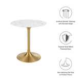 Lumen 28" Round Faux Marble Dining Table in Gold White