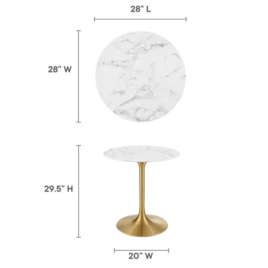 Lumen 28" Round Faux Marble Dining Table in Gold White