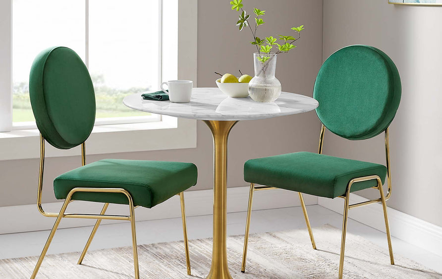 Lumen 28" Round Faux Marble Dining Table in Gold White