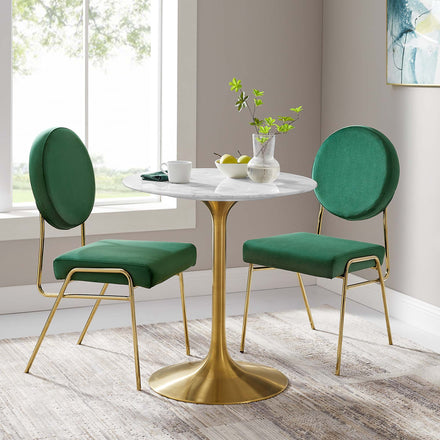 Lippa 28" Round Faux Marble Dining Table in Gold White