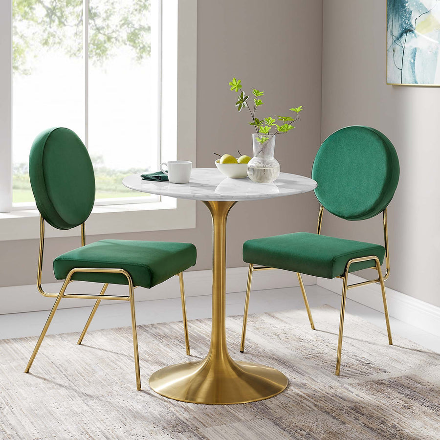 Lumen 28" Round Faux Marble Dining Table in Gold White