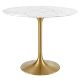 Lumen 36" Round Faux Marble Dining Table in Gold White