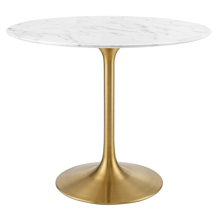 Lumen 36" Round Faux Marble Dining Table in Gold White