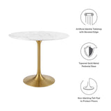 Lumen 36" Round Faux Marble Dining Table in Gold White
