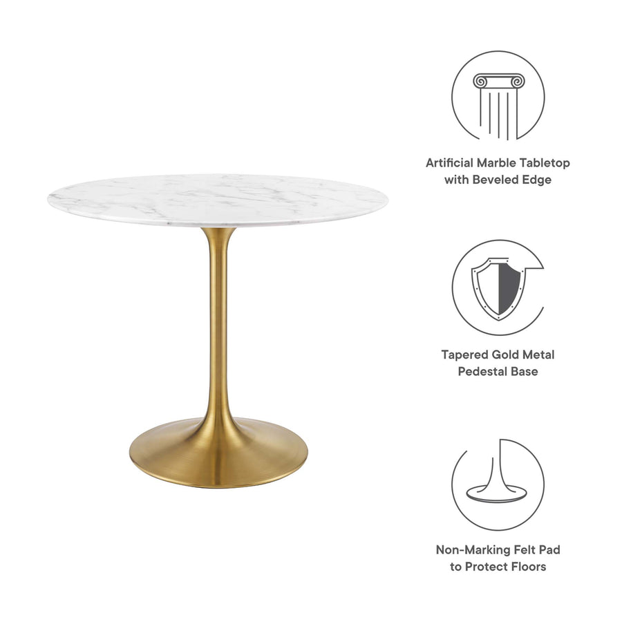 Lumen 36" Round Faux Marble Dining Table in Gold White