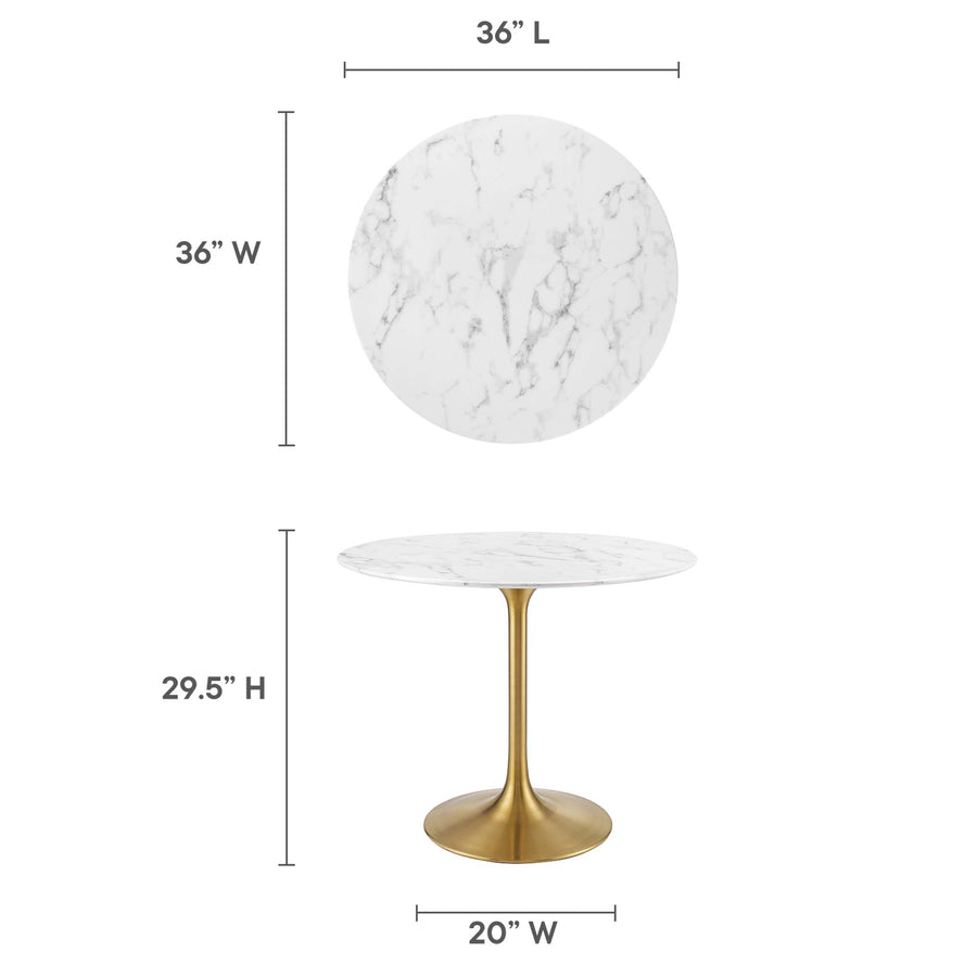 Lumen 36" Round Faux Marble Dining Table in Gold White