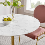 Lumen 36" Round Faux Marble Dining Table in Gold White