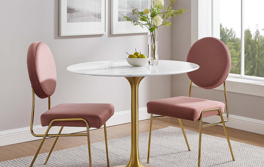 Lumen 36" Round Faux Marble Dining Table in Gold White