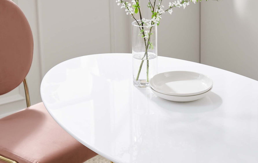Lumen 48" Oval Wood Dining Table in Gold White