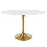 Lumen 48" Oval Faux Marble Dining Table in Gold White