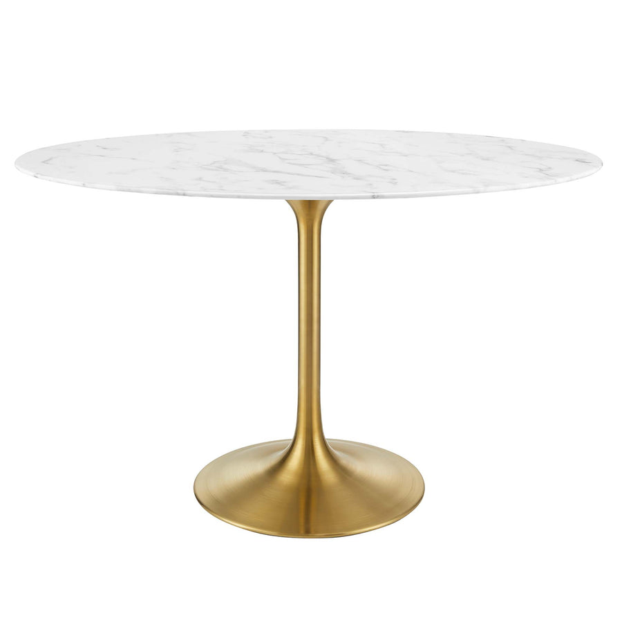 Lumen 48" Oval Faux Marble Dining Table in Gold White