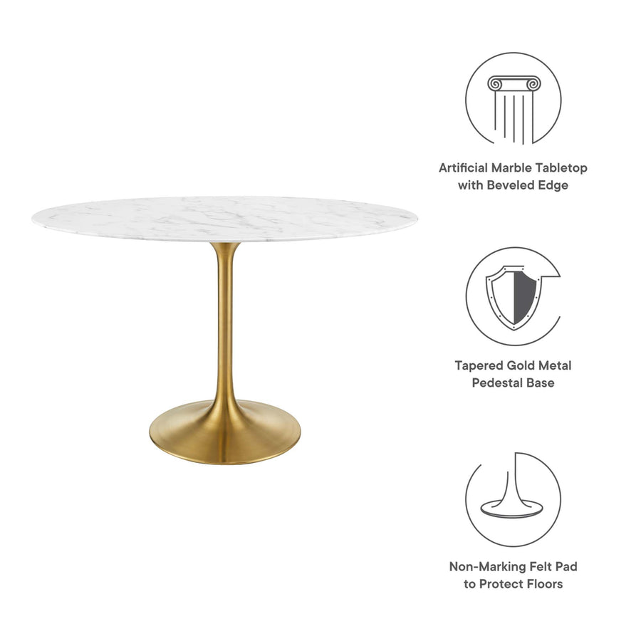 Lumen 48" Oval Faux Marble Dining Table in Gold White